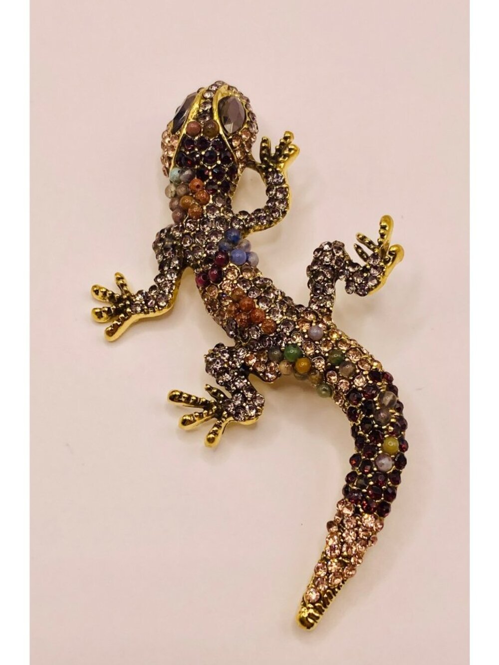 Multicolored Rhinestone Gecko Lizard Brooch Pin -104B